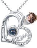 wholesale 925 Sterling Silver Heart Mom Photo Frame Pendant Necklace w/ CZ Stones - Mothers' Day Gift for Her-0-0