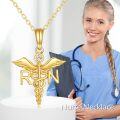 wholesale 14K Yellow Gold Caduceus RN Pendant Necklace for Nurses Gifts-0-5