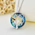 wholesale 925 Sterling Silver Two Tone Bee Honeycomb Blue Crystal Zircon Pendant Necklace-0-1