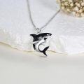 wholesale 925 Sterling Silver Black & White Shark Pendant Necklace for Kids-0-2