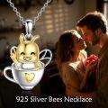 wholesale 925 Sterling Silver Gold Plated Honey Bee in Teacup Heart Charm Necklace for Women-0-2
