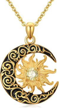 wholesale 925 Sterling Silver Black Enamel Gold Plated Sun and Moon Mountain Compass Pendant Necklace-Sun