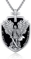 wholesale 925 Sterling Silver Obsidian Malachite Saint Michael Angel Pendant Shield Necklace for Men-0-0