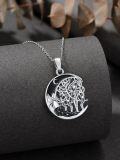 wholesale 925 Sterling Silver Black Onyx Tree of Life Crescent Moon Pendant Necklace for Women-0-3
