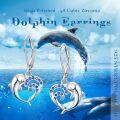 wholesale 925 Sterling Silver Blue Crystal Dolphin Wave Stud Earrings for Women-0-5