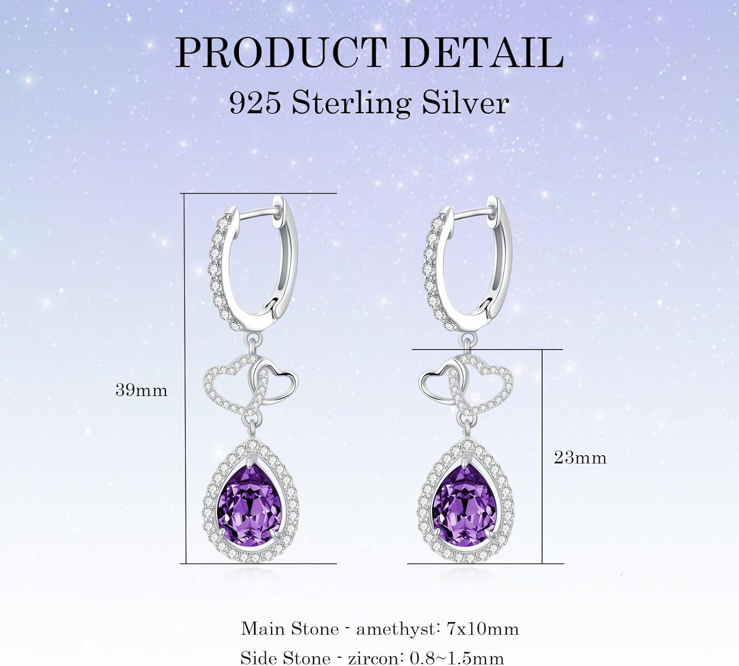 wholesale Sterling Silver Amethyst & Zircon Pear Dangle Earrings, 10x7mm Gemstone, 5A Zircon, 4.6g, Hypoallergenic, Gift for Women-0-5