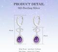 wholesale Sterling Silver Amethyst & Zircon Pear Dangle Earrings, 10x7mm Gemstone, 5A Zircon, 4.6g, Hypoallergenic, Gift for Women-0-5