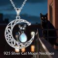 wholesale 925 Sterling Silver Cat in the Moon Pendant with Rainbow Moonstone and Star Charm Necklace for Women Girls-0-1