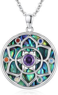 wholesale 925 Sterling Silver Rainbow Abalone Shell 7 Chakra Yin Yang Lotus Pendant Necklace-Abalone Shell-Lotus Chakra