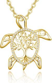 wholesale 925 Sterling Silver Tree of Life Sea Turtle Pendant Necklace Tortoise Jewelry Birthday Party Gifts for Women-Gold