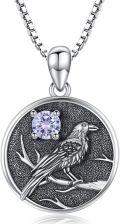 wholesale Silver Synthetic Stone Raven Pendant Crow Round Necklace Gift for Women-0-36