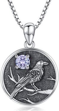 wholesale Silver Synthetic Stone Raven Pendant Crow Round Necklace Gift for Women-June - Alexandrite