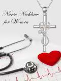 TOUPOP Sterling Silver Stethoscope Cross Heartbeat Pendant Nurse Jewelry-0-4