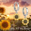 wholesale 925 Sterling Silver Sunflower Drop Earrings Two Tone Gold Plated Huggie Hoop For Women-0-1