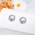 wholesale 925 Sterling Silver Heart-Shaped Studs with Green Crystal and Clover Design - Perfect Gift for Mom (Mom)-0-3
