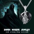 wholesale 925 Sterling Silver Heart Grim Reaper Pendant Necklace with Black Crystal Stone Gothic Jewelry for Men-0-5