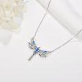 wholesale 925 Sterling Silver Blue Crystal Dragonfly Pendant Necklace for Women-0-3