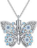 wholesale 925 Sterling Silver Evil Eye Butterfly Cremation Keepsake Urn Necklace with Blue Crystals and Chain 24 Length-0-0