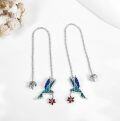 wholesale 925 Sterling Silver Hummingbird Stud Earrings with Enamel and Flower Accents - Mother's Day Gift Idea-0-3