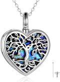 wholesale 925 Sterling Silver Heart-Shaped Abalone Shell Tree of Life Cremation Jewelry Urn Pendant Necklace with Chain and Funnel Set-0-0