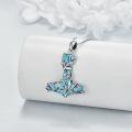 wholesale 925 Sterling Silver Turquoise Tree of Life Thor's Hammer Necklace Norse Viking Jewelry-0-2