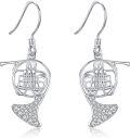 wholesale 925 Sterling Silver French Horn Shape Crystal Drop Earrings Music Lover Gifts for Her-0-0