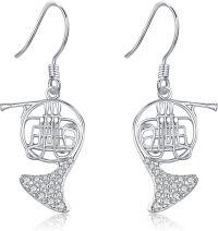 wholesale 925 Sterling Silver French Horn Shape Crystal Drop Earrings Music Lover Gifts for Her-French Horn