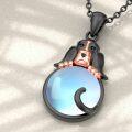 wholesale 925 Sterling Silver Blue Moonstone Dachshund Pendant Necklace for Women Memory Keepsake Gifts-0-1