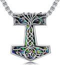 wholesale 925 Sterling Silver Tree of Life Pendant with Abalone Shell Inlay Norse Thors Hammer Mjolnir Necklace for Men & Women-0-0