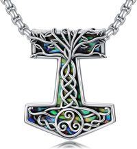 wholesale 925 Sterling Silver Tree of Life Pendant with Abalone Shell Inlay Norse Thors Hammer Mjolnir Necklace for Men & Women-Thors Hammer-Tree of Life