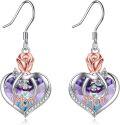 wholesale  Sterling Silver Crystal Mom Earrings Rose Flower Love Heart Dangle Drop Hook -0-48
