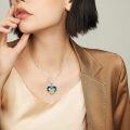 wholesale 925 Sterling Silver Blue Crystal Heart Pendant Necklace for Women - Sisters Forever Friendship -0-2