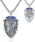 wholesale 925 Sterling Silver Saint Michael Shield Pendant with Blue Enamel and Cross Charm Necklace for Men & Women-0-0