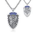 wholesale 925 Sterling Silver Saint Michael Archangel Shield Pendant Necklace Oxidized Finish-0-0
