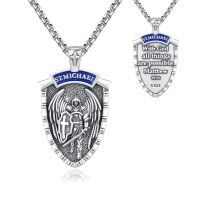 wholesale 925 Sterling Silver Saint Michael Archangel Shield Pendant Necklace Oxidized Finish-A04-St Michael Shield-A04-St Michael Shield