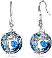 wholesale Sterling Silver Gemstone Tree of Life Dangle Earrings Birthstone Gift for Her-10-Oct-Blue Opal