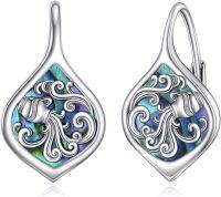 wholesale 925 Sterling Silver Abalone Shell Pisces Zodiac Constellation Drop Earrings for Women Astrology -Aquarius (1\/20~2\/18)