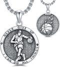 wholesale 925 Sterling Silver Sport Pendant Necklace - Never Give Up Motivational Jewelry for Basketball Fans-0-0