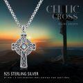 wholesale 925 Sterling Silver Celtic Cross with Blue Stone and Trinity Knot Design - Mens & Womens Jewelry-0-5
