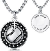 wholesale 925 Sterling Silver Baseball Pendant with Cross and Inspirational Message Necklace for Women & Men-01-Baseball