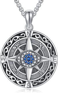 wholesale 925 Sterling Silver Evil Eye Compass Pendant Necklace  for Men Women s-Black-1