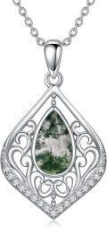 wholesale TOUPOP Filigree Moonstone/opal/moss Agate/black Onyx/turquoise Necklace Sterling Silver Teardrop Bohemian Pendant Necklace Jewelry Anniversary Birthday Christmas Gifts For Women Her -0-0