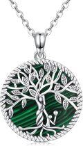 wholesale 925 Sterling Silver Malachite Tree of Life Pendant Necklace with Cross for Women Gift-0-0