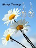 wholesale 925 Sterling Silver Teardrop Daisy Flower Drop Earrings with Gold Accents for Women-0-3