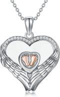 wholesale 925 Sterling Silver Heart Angel Wing Footprint Pendant Necklace for Women Girls  43cm Chain Length-0-0