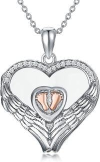 wholesale 925 Sterling Silver Heart Angel Wing Footprint Pendant Necklace for Women Girls  43cm Chain Length-Footprints