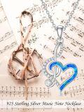 wholesale 925 Sterling Silver Blue Opal & Zirconia Heart Music Note Pendant Necklace - Adjustable 18-20 Chain-0-1