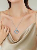 wholesale S925 Sterling Silver Blue Crystal Cat Tree of Life Necklace Gift for Women-0-4