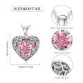 wholesale 925 Sterling Silver Pink Crystal Flower Heart Lockets Pendant Necklaces for Women and Girls with Adjustable Chain (Length: 46-73cm)-0-5