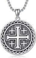 wholesale 925 Sterling Silver Jerusalem Cross Round Pendant Necklace  for Men & Women - Protection Amulet Religious Jewelry with 24 Rolo Chain (Gift Included)-0-0